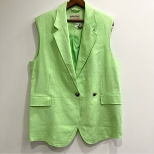 Free People We The Free Bright Young Things Linen Neon Green Sleeveless Vest L